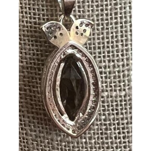Vintage Silver Plated 20" Necklace with Smokey Quartz & Rhinestone Pendant - Picture 5 of 5